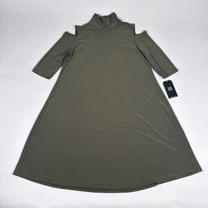 Clara Sunwoo Tunic Womens XS Green Cold Shoulder Mock Neck A-Line Contemporary